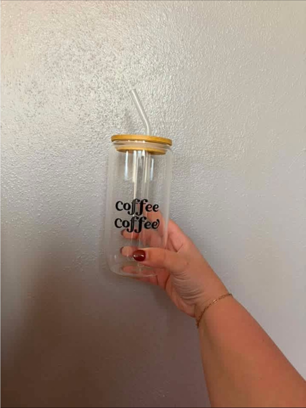 ‘Coffee Coffee' Glass Tumbler with Straw